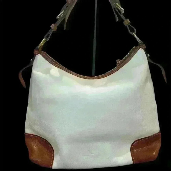 Dooney & Bourke Florentine Leather Large Satchel Cream Brown Bag Pockets - Picture 2 of 10